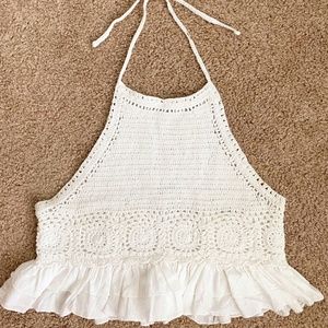 American Eagle White Crochet Halter Top